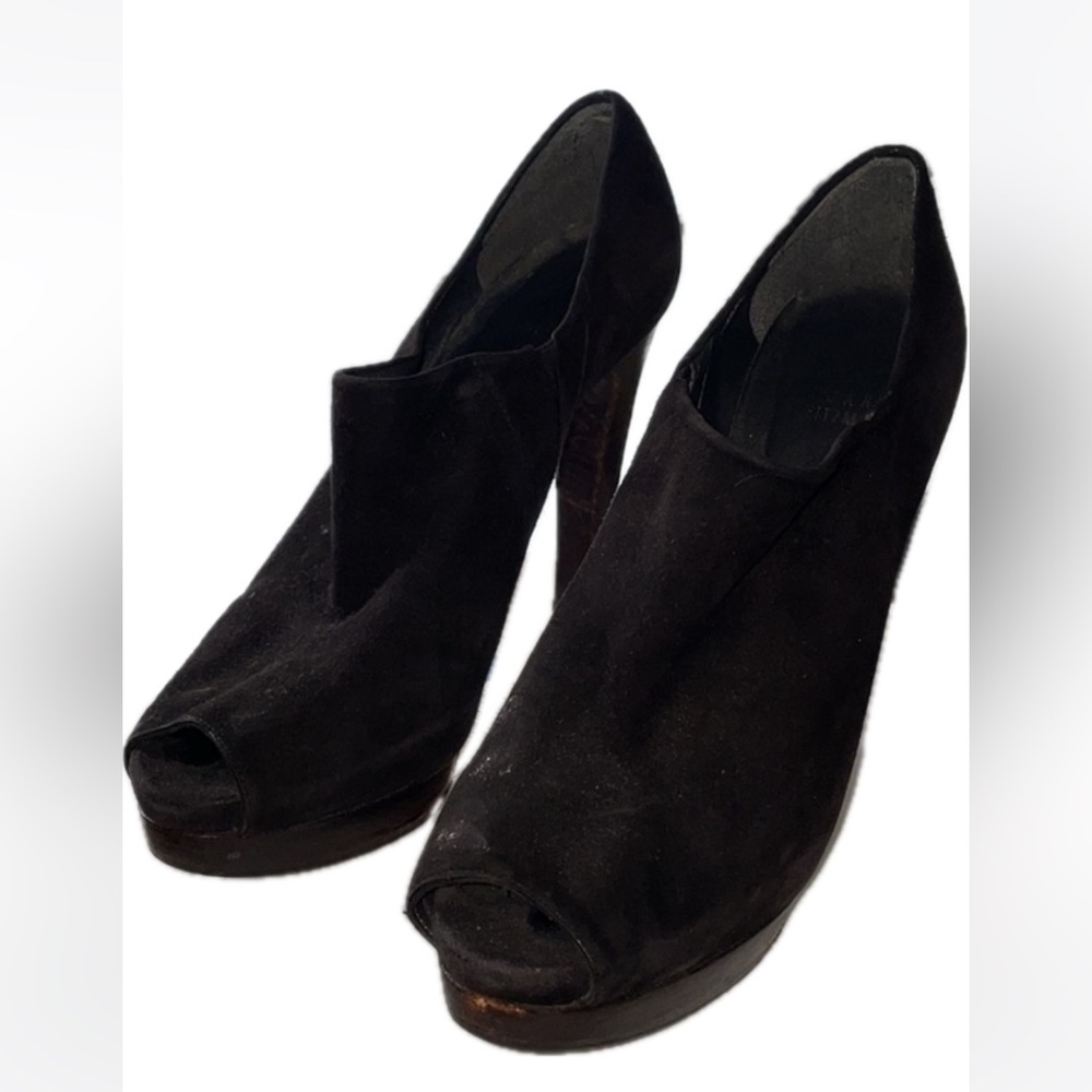 Stuart Weitzman Stacked Heels Stretch Suede Sz 6.5